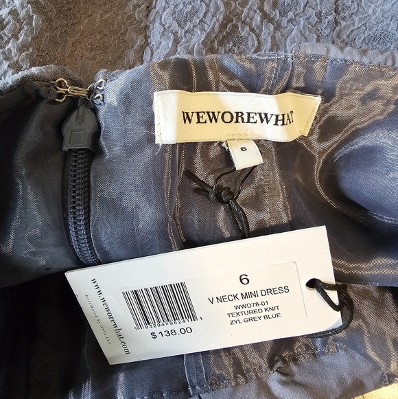 WeWoreWhat Grey Blue Textured Knit V-Neck Mini Dress, Size 6 - Picture 15 of 15